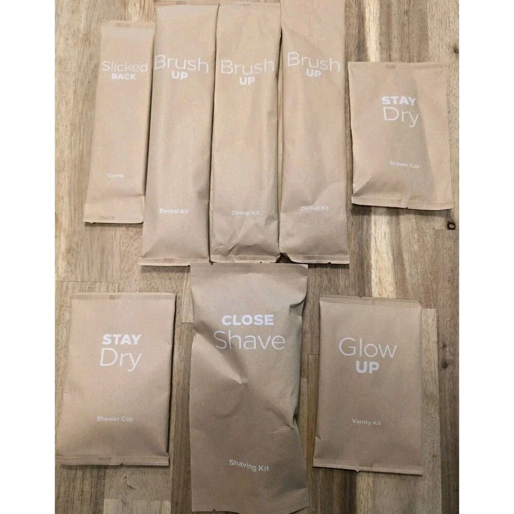 Eco-Friendly Hotel Amenity Kit Lot 8pc - Dental Shaving Vanity Kits Shower Cap